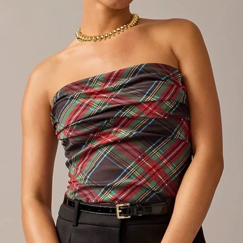 J. Crew Collection Ruched Strapless Top - Stewart Tartan